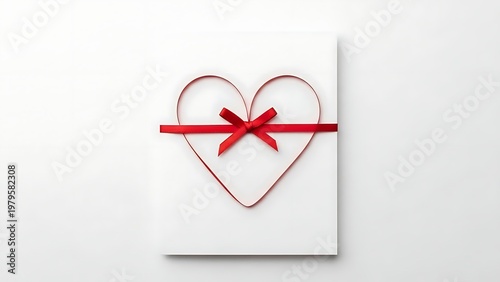 Elegant card featuring a heart tied with a red ribbon