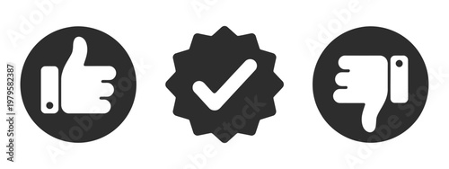 Verify, like and dislike social network pictograms, positive and negative feedback icons, good and bad choice symbol set