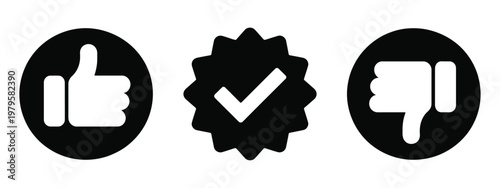 Verify, like and dislike social network pictograms, positive and negative feedback icons, good and bad choice symbol set