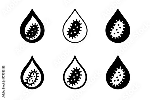 Eco-Friendly Microbe Logos. Genetic engineering for environmental resilience. Icon set. Set Logo of Genetic engineering for environmental resilience: oil-spill