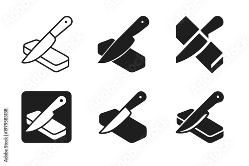 Garden Tool Logos. Sharpening gardening tools. Icon set. Set Logo of sharpening gardening tools: sharpening stone and knife. harmonious logo variations of the