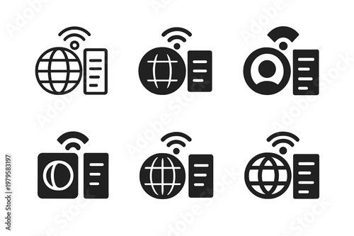 Mass Communication Logos. Mass communication trends. Icon set. Set Logo of mass communication trends: social media algorithm feed. harmonious logo variations