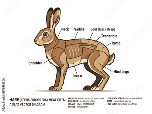Diagram Illustrating Different Cuts of Hare (Lepus Europaeus) Meat