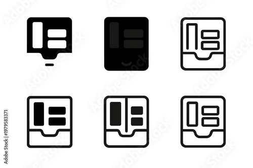 Workspace Logo Variations. Tidying workspace. Icon set. Set Logo of tidying workspace: desk drawer organization. harmonious logo variations of the same