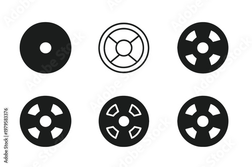 Fitness Icon Variations. Fitness and workout trends (HIIT, yoga). Icon set. Set Logo of Fitness and workout trends (HIIT, yoga): barbell plate. harmonious logo