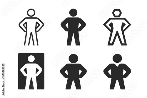 Leadership Body Language Icons. Body language in leadership. Icon set. Set Logo of Body language in leadership: confident posture. harmonious logo variations