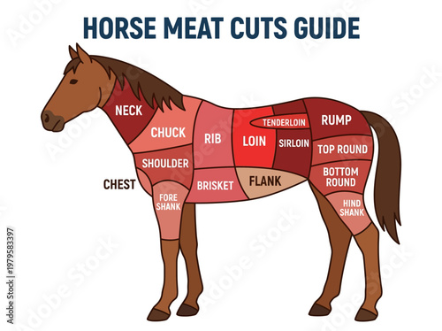Horse Meat Cuts Guide A Detailed Anatomical Illustration Showing Different Parts of Horse Meat for Culinary Use