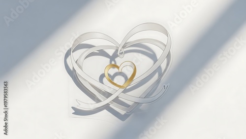 Elegant intertwined rings forming a heart shape with soft lighting effects
