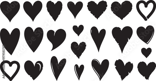 Collection of black heart shapes on white background illustration