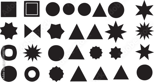 Geometric Shapes Icons Set Black Silhouettes on White Background