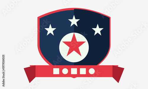 Free Download Hand-drawn vintage shield emblem featuring patriotic stars and red ribbon banner for sports or military achievement authentic illustration - GFXLoad