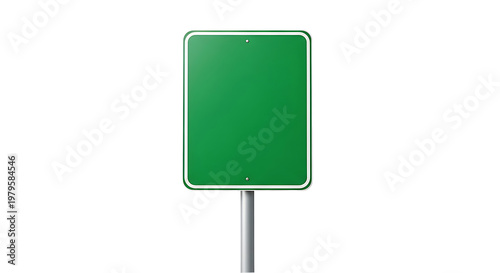 A green road sign on a metal pole isolated on transparent background