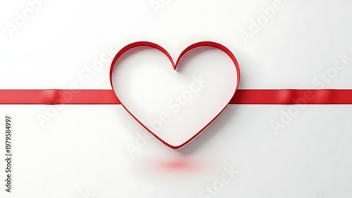Elegant red heart shape with ribbon accent on clean background