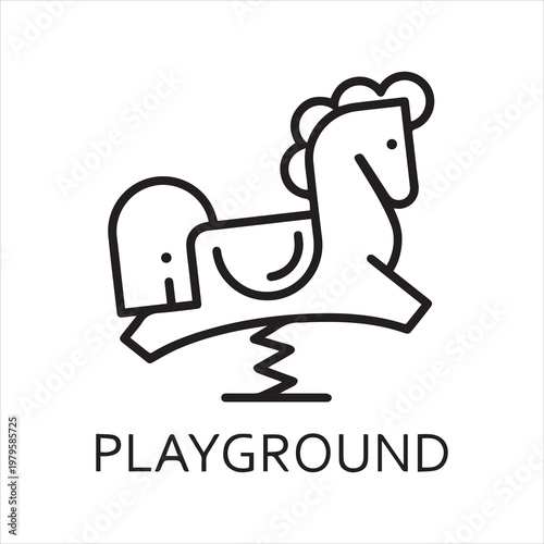 Line simplicity icon of childrens rocking horse. Playground concept