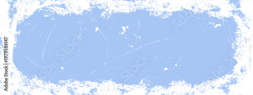 Texture grunge frame with overlay ice background for grainy frozen noise. Blue border effect with scratchy vector rink for snowy graphic element. Winter scratch texture with abstract overlay.