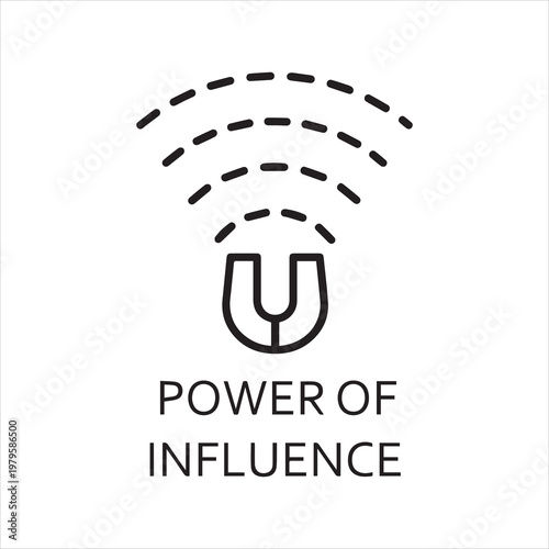 Black flat line vector icon power of influence as magnet