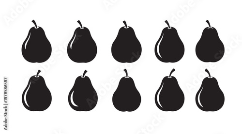 Ten black pear silhouettes arranged in two rows on a white background