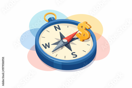 Financial Compass Pointing to Dollar Sign for Wealth Direction