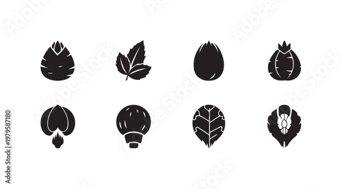 Variety of Agricultural Food Icons in Silhouette Style