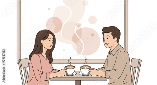 Couple enjoying coffee together, romance and connection, simple illustration