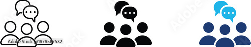 Public consultation icon showing professional collective dialogue and community group discussion. Professional illustration for stakeholder engagement and focus group research.