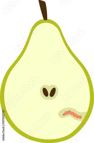 Colored pear with worm inside