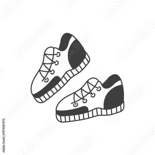 Sport Sneakers Pair Athletic Shoes Doodle. Stylish Footwear Icon in outline sketch style, sporty vector illustration with casual vibe