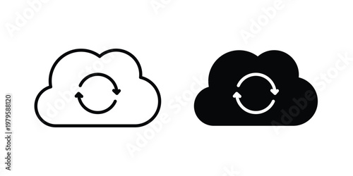 Cloud sync icon vector illustration in line style. flat silhouette designs