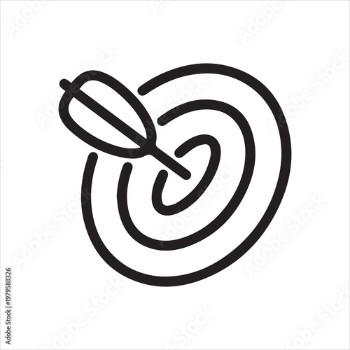 Thin Outline Icon Target and Arrow. Such Line sign as Focusing Attention or Concentration Attention, Aim and Goal. Vector Computer Isolated Pictograms EPS for Web on White Background Editable Stroke.