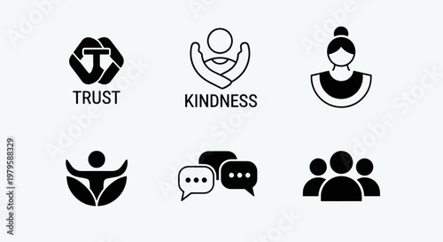 Abstract Icons Representing Trust, Kindness, Community, and Support