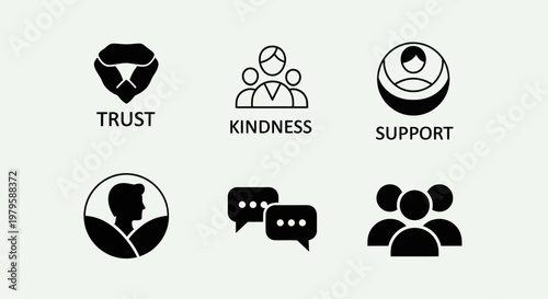 Abstract Icons Representing Trust, Kindness, Support, Community, and Communication