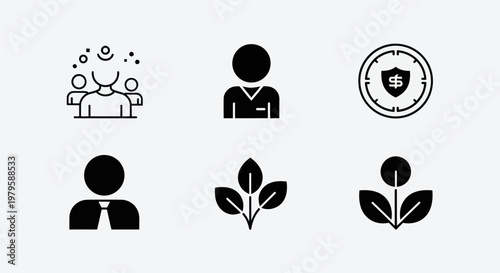 Business and Growth Icons: Team, Person, Finance, Nature
