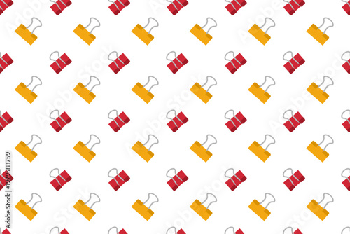 Seamless pattern with binder clips. Office stationery repeat composition with simple flat style for school, office. Perfect for wrapping paper, textile, packaging, decor, print, notebooks, design.