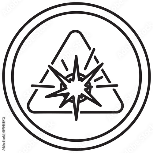 Optical radiation hazard warning sign vector icon in minimalist line art style for industrial safety