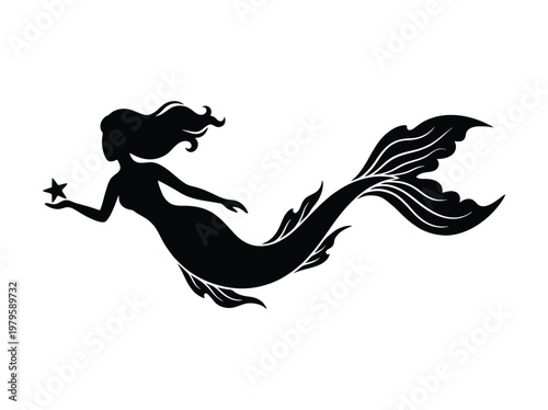 Black silhouette of a mermaid with a star