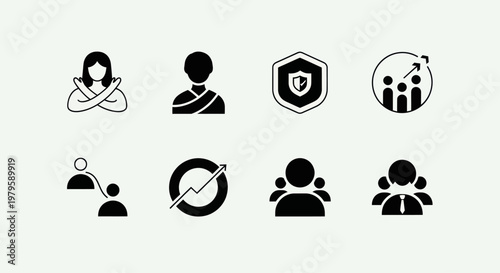 Business Icons Set: Teamwork, Growth, Security, Strategy, People Management