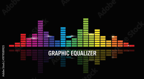 Colorful graphic equalizer waveform on a black background with vibrant sound bars.