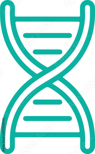 Teal DNA helix icon on a clean white background, science and genetics concept