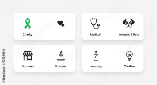 Business, Charity, Medical, Animals, Warning, Creative Icons - Vector Set