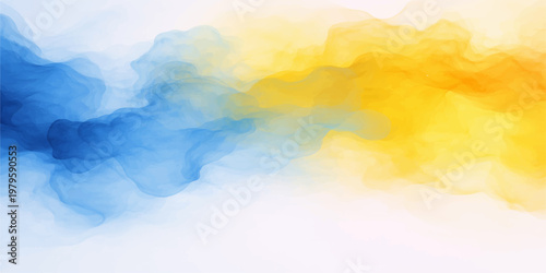 Beautiful abstract colorful watercolor background featuring a bright summer sky with soft white clouds and sunny light textures reflecting a peaceful nature atmosphere