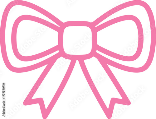 Simple Pink Bow Icon with White Background, Minimalist Design