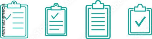 Clipboard Icons with Checklist and To-Do List, Line Art Style