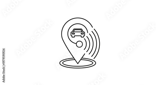 Car Navigation Pin Icon with Signal Waves, GPS Location Map Marker for Vehicle Tracking