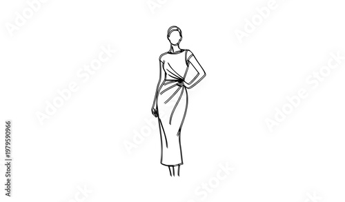 Black and white stylish woman in elegant dress vector illustration with confident fashion pose