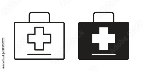 Doctor bag icon vector illustration in line style. flat silhouette designs