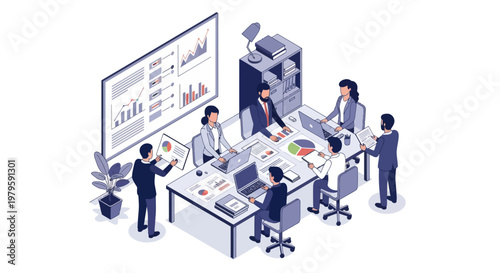 Business people working at office desks.