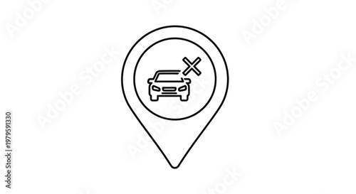 Location Pin with Car Icon and Cross Mark - No Parking Zone or Restricted Area