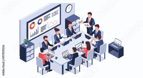 Business people working at office desks.