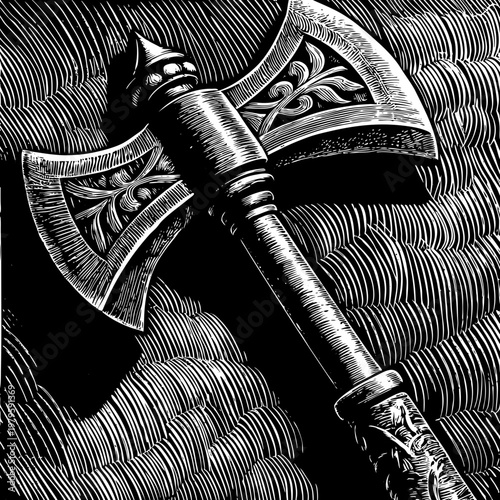 Cut file battle axe flat vector line art medieval weapon vintage engraving design element graphic