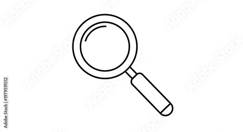 Magnifying glass icon, simple line art, search and discovery concept